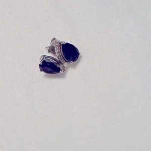 Blue Sapphire and Diamond Chip Earrings - 1/2C
